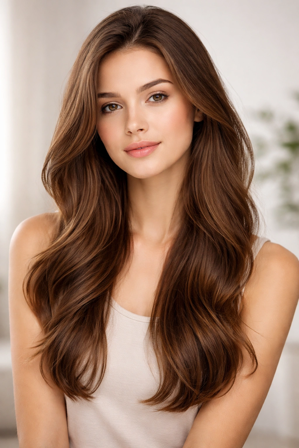 Person with mid-length hair in a minimalist studio