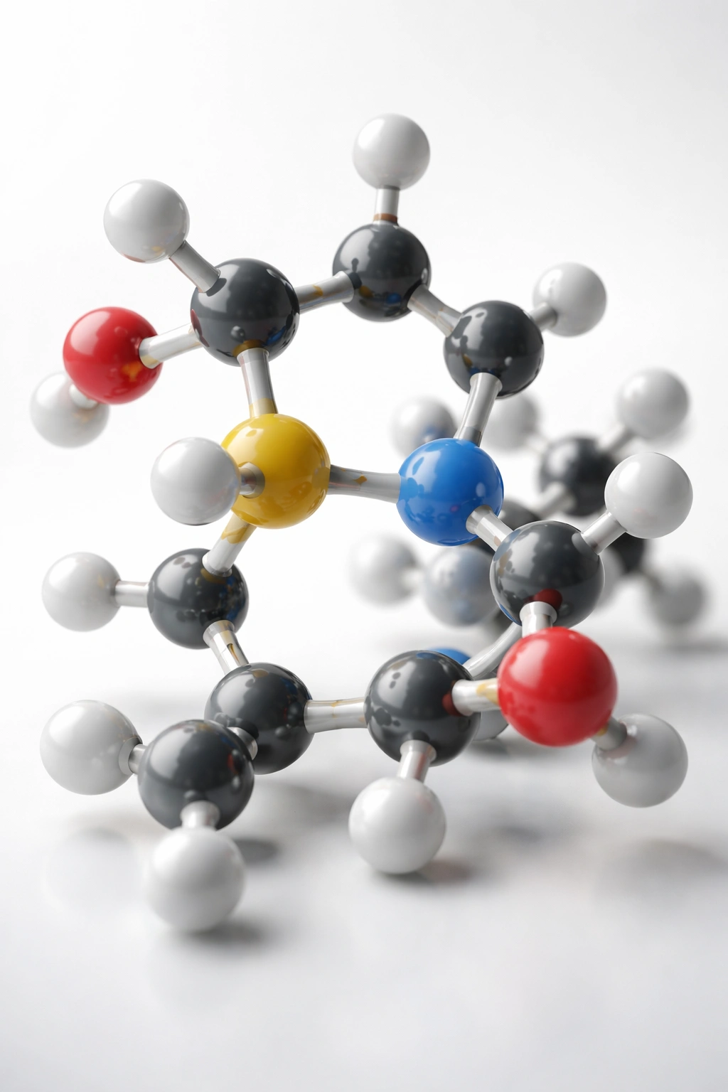Close-up of a biotin molecule model on a white background