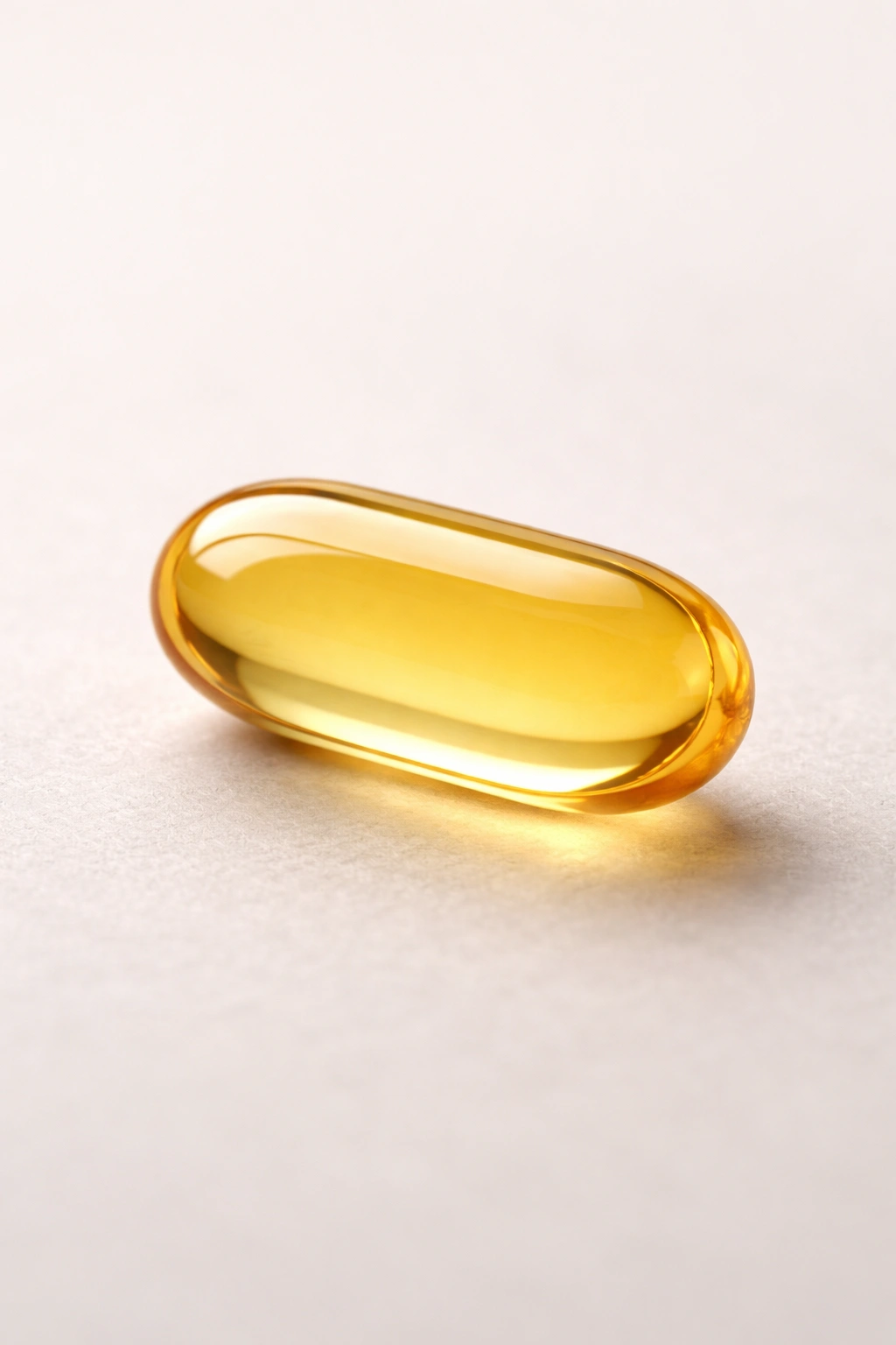 Single yellow biotin vitamin capsule on a plain surface
