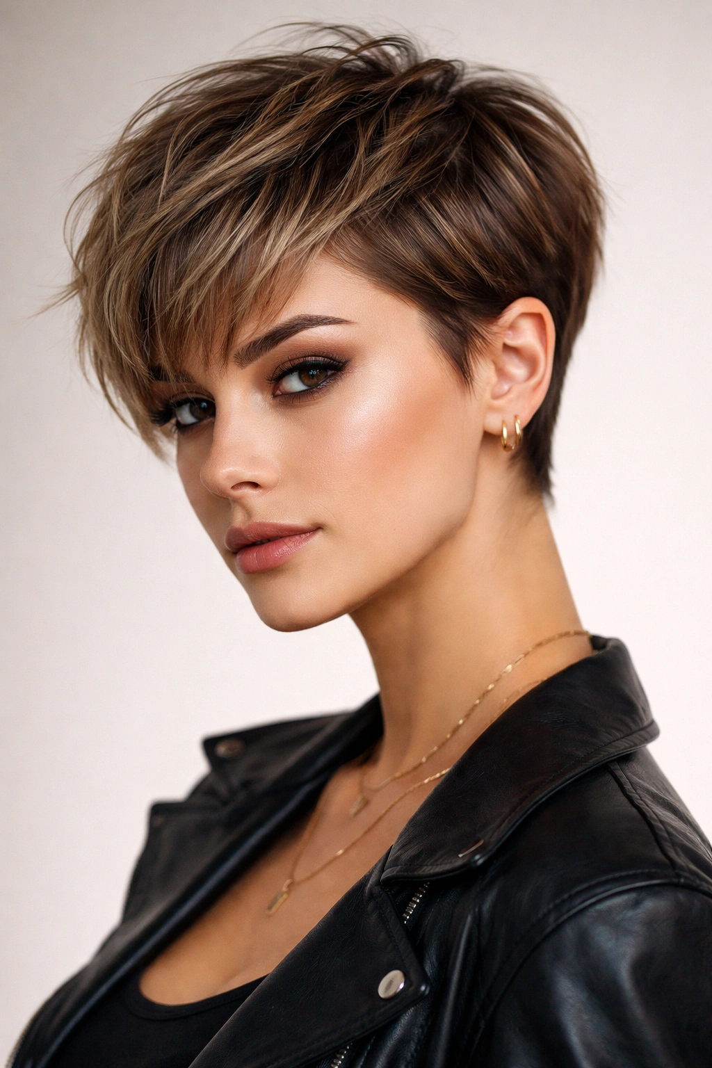 Bixie haircut with long top and tapered sides