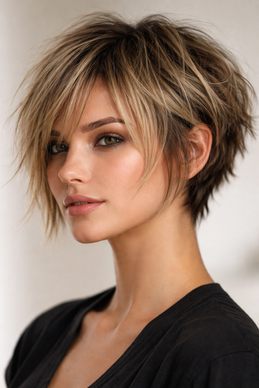10 Chin Length Cuts For Round And Oval Faces 12 Bixie hairstyle with short back and longer front chin-length pieces