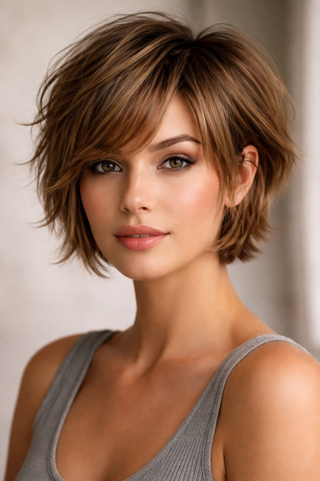 10 Medium Haircuts That Add Volume To Long Faces 9 Bixie cut hairstyle with crown volume and face-framing layers