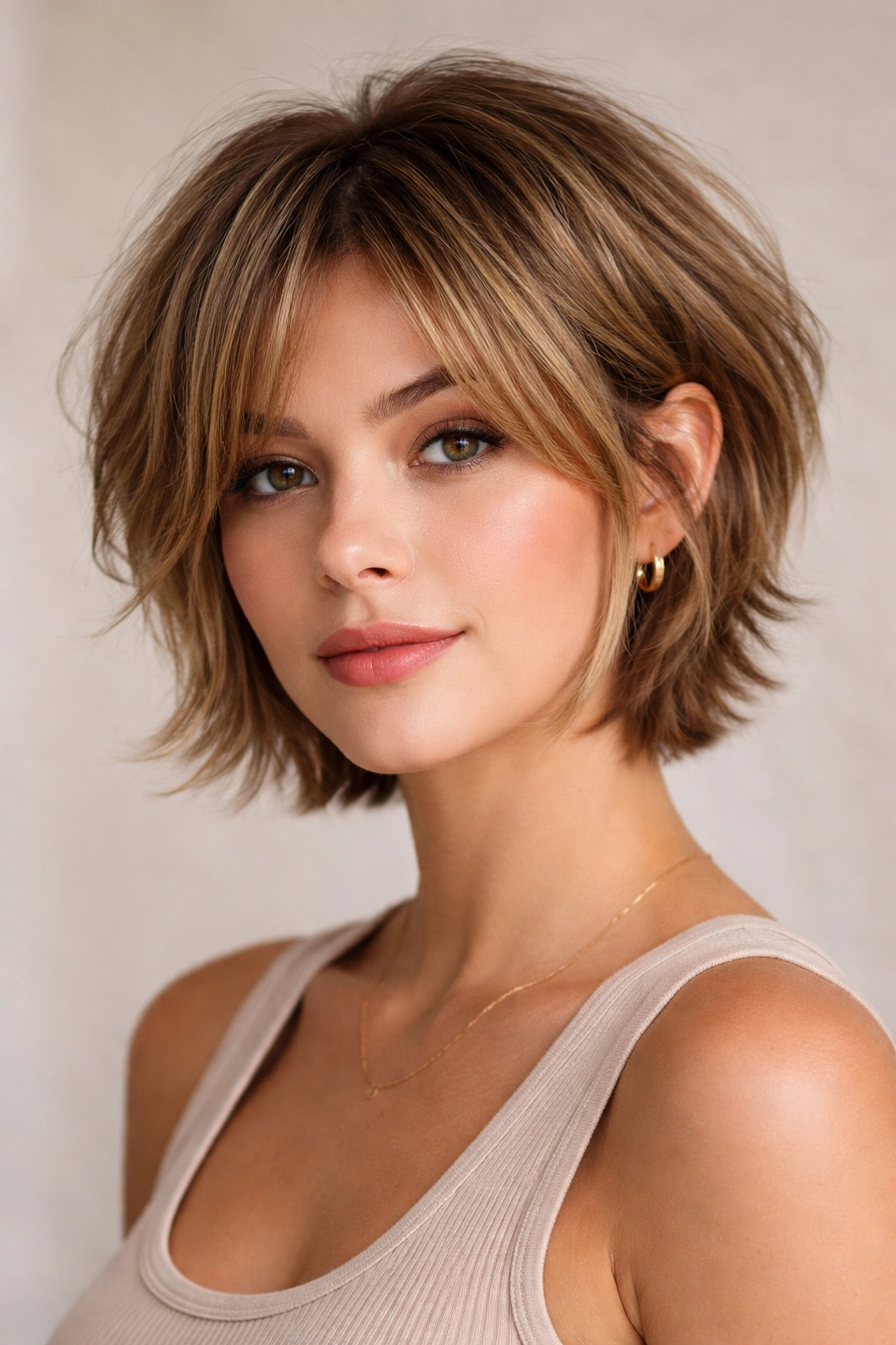 Bixie cut with face-framing front pieces and textured back.