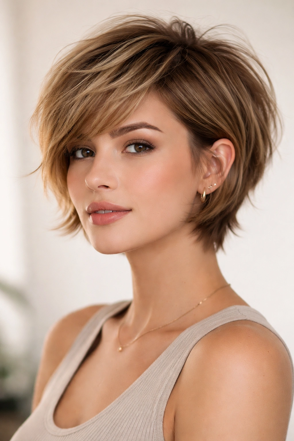 12 Short Haircuts That Work Around Cowlicks 8 Bixie haircut with layered, textured top for face framing