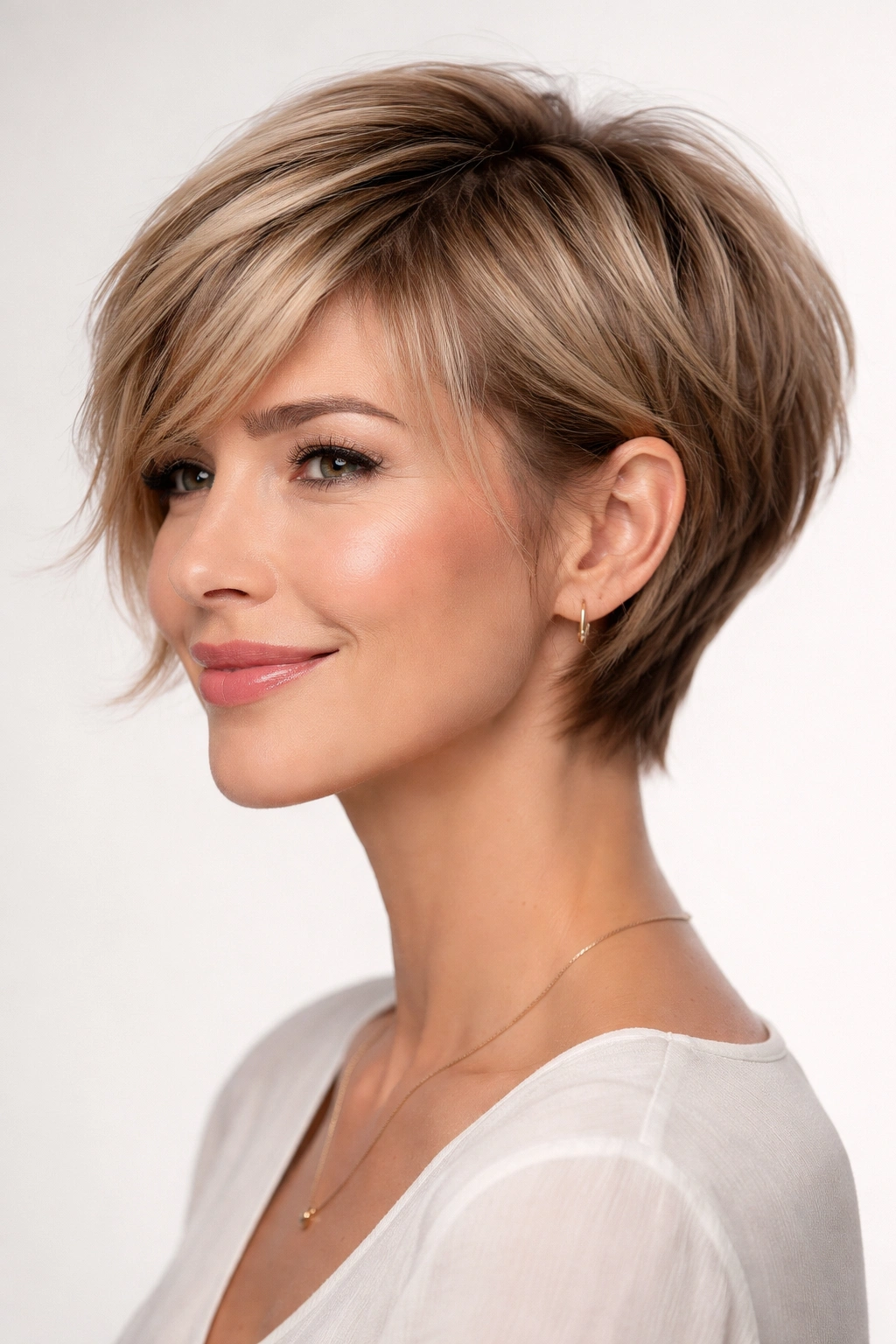 Bixie hairstyle with longer front and shorter back