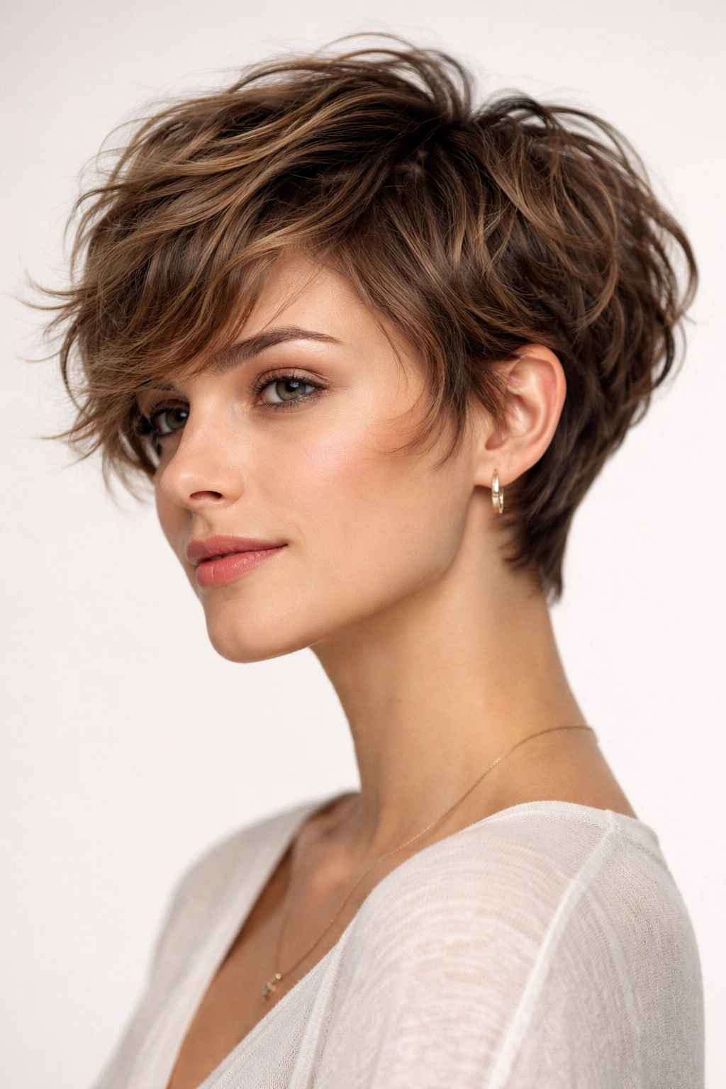 Textured bixie hairstyle with short sides and long top
