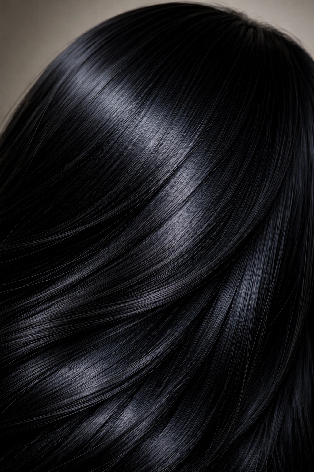 Close-up of glossy black hair showing thickness and shine
