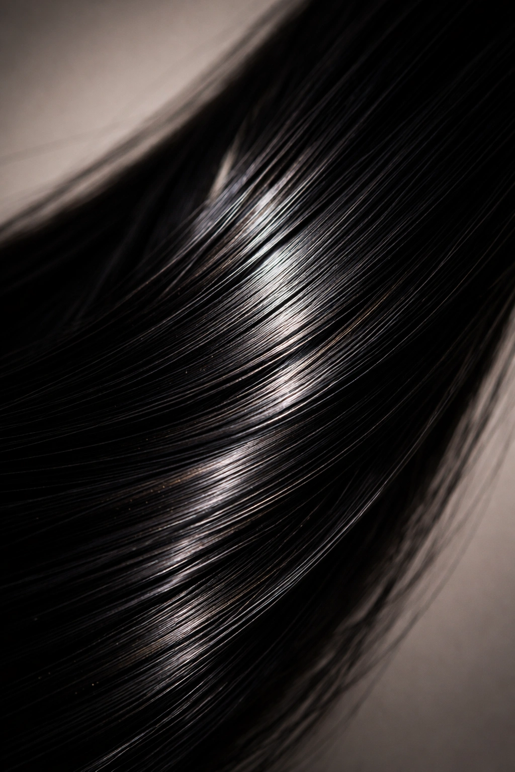 Macro close-up of a dark hair strand showing eumelanin-rich color