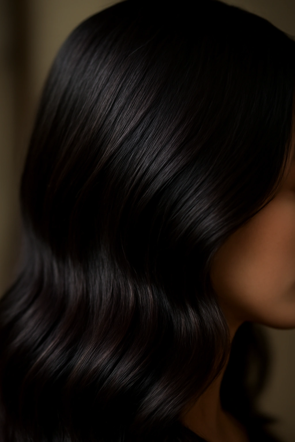 15 Dark Chocolate Hair Ideas That Look Rich and Luxurious on Every Skin Tone 13 Close-up of near-black hair with burgundy undertones under bright light