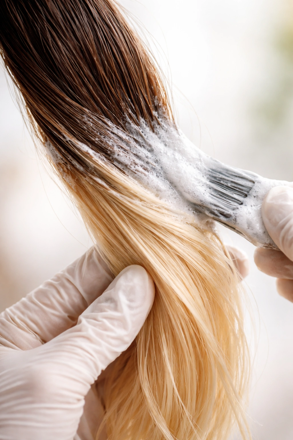 Hair strand showing lifted color to represent professional techniques at home