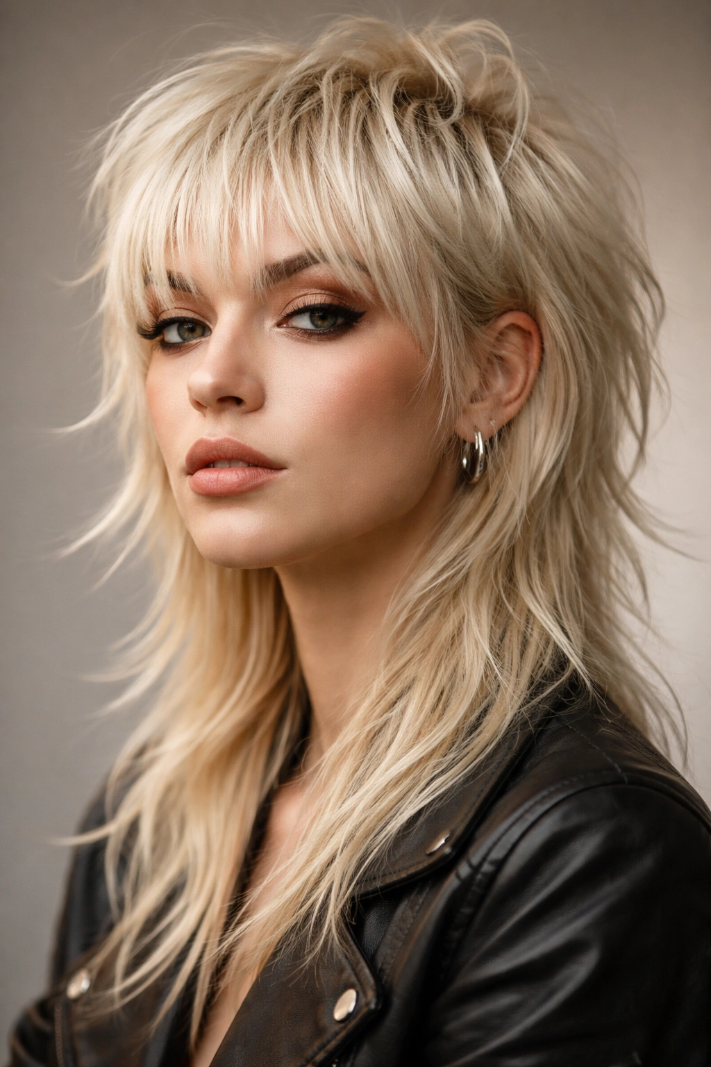15 Mullet Shag Cuts With The Best Of Both Styles 13 Close-up of platinum blonde mullet shag showing sharp texture and layered color