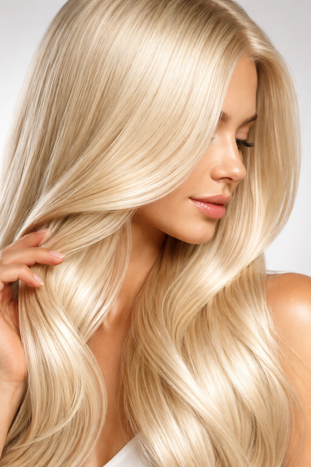 Bleached hair with moisture and shine indicating manageability