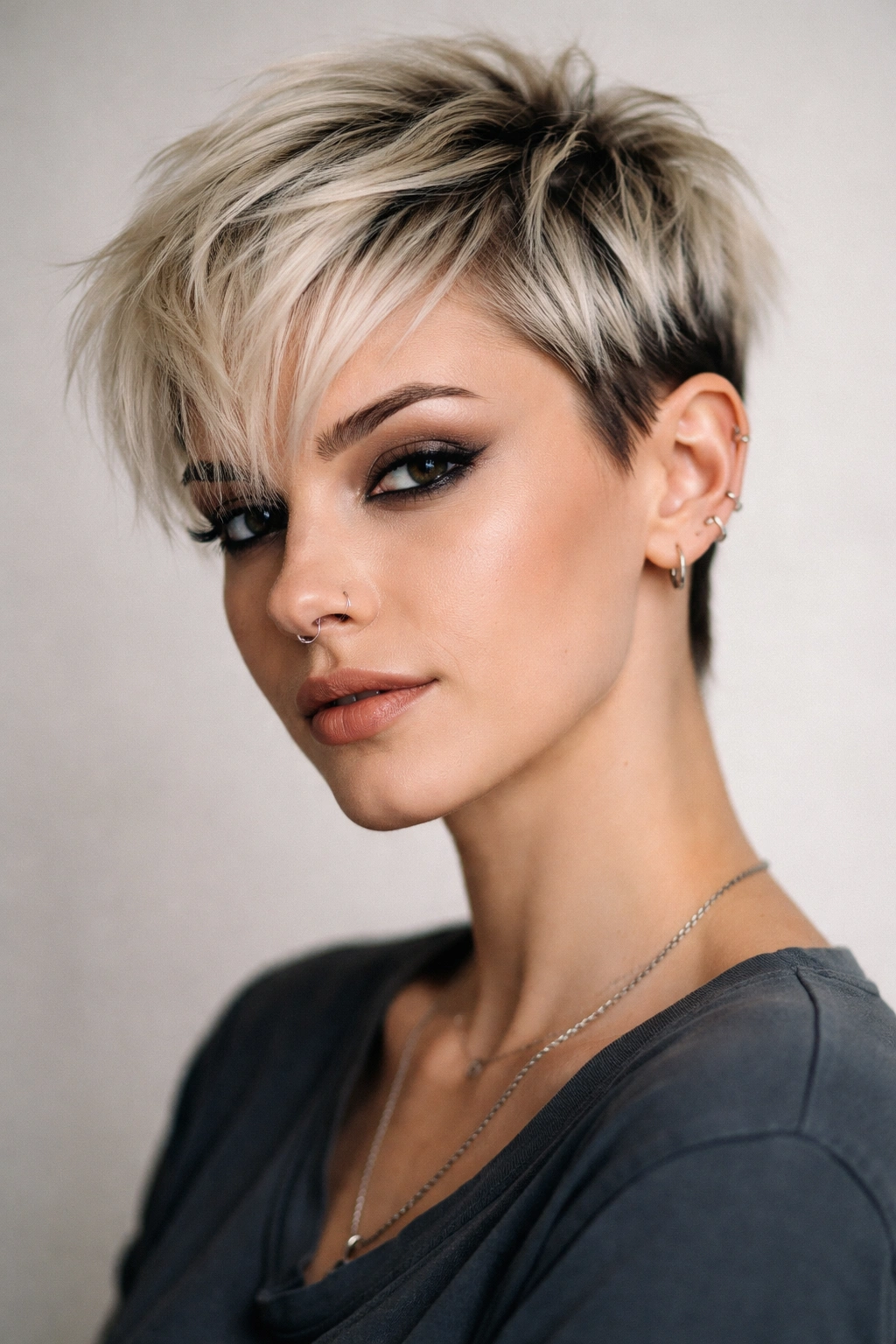 10 Edgy Pixie Cuts With Serious Attitude 9 Pixie hairstyle with pale blonde top and dark roots