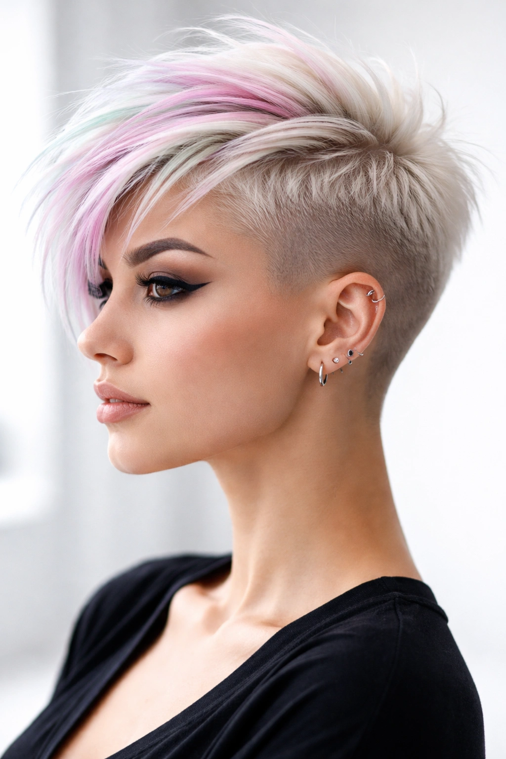 Profile of a bleached undercut with a platinum top and pastel color accents