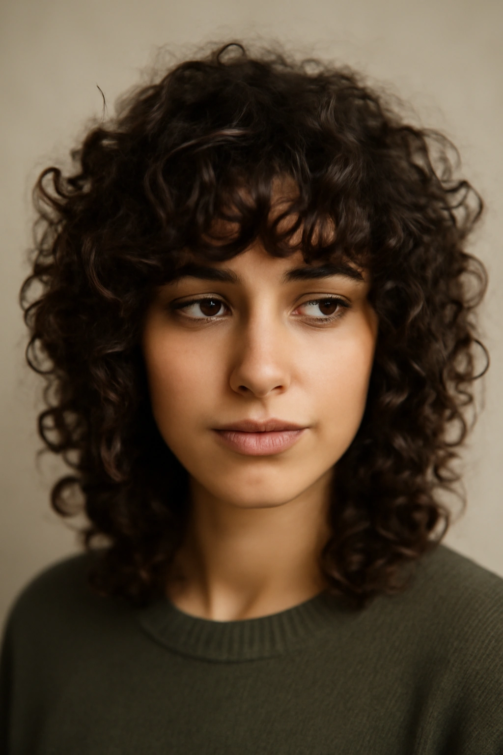 10 Curly Fringe Styles That Frame Your Face Perfectly 8 Soft blended fringe blending into layered curls with natural frame.