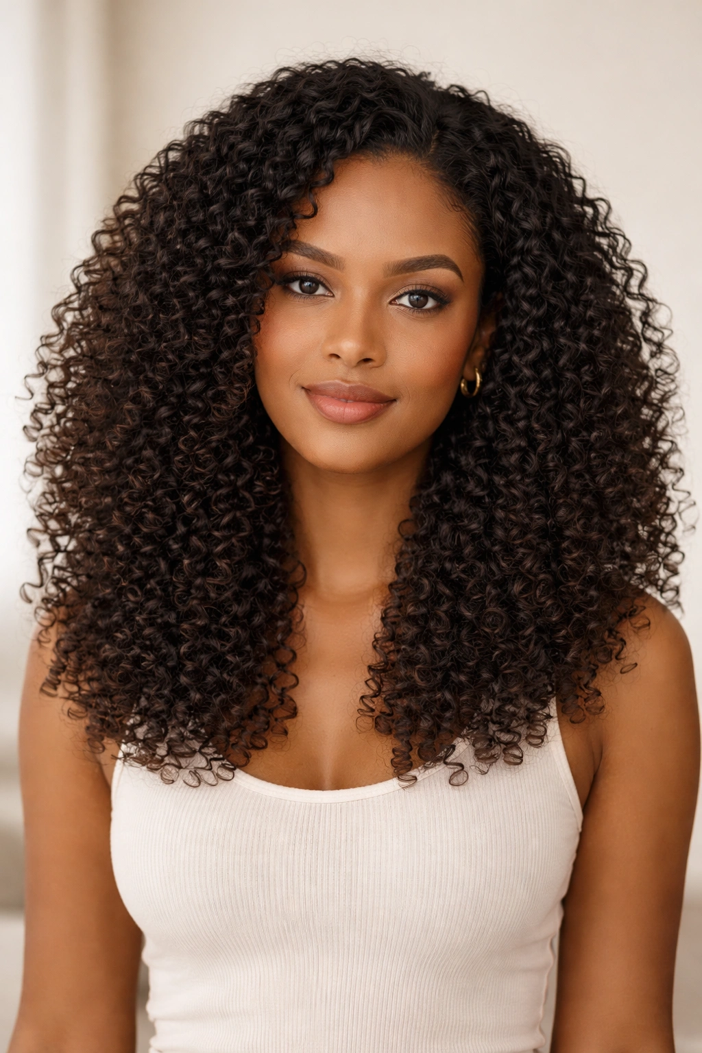 Frontal shot of blended length cut with seamless weight distribution