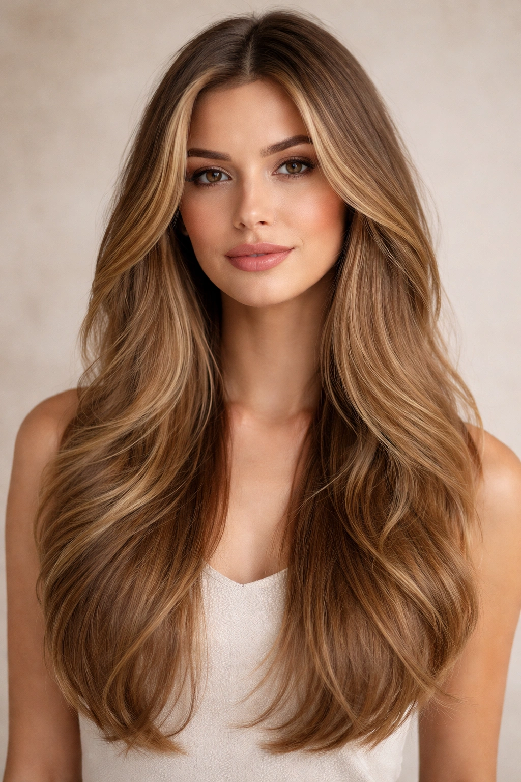 Long hair with soft blended layers creating dimension