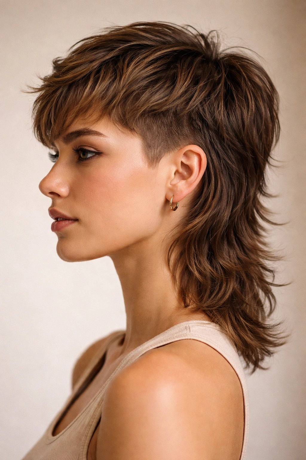 15 Short Mullet Haircuts Worth The Big Chop 8 Portrait of blended mullet with layered transition and back length 3-4 inches