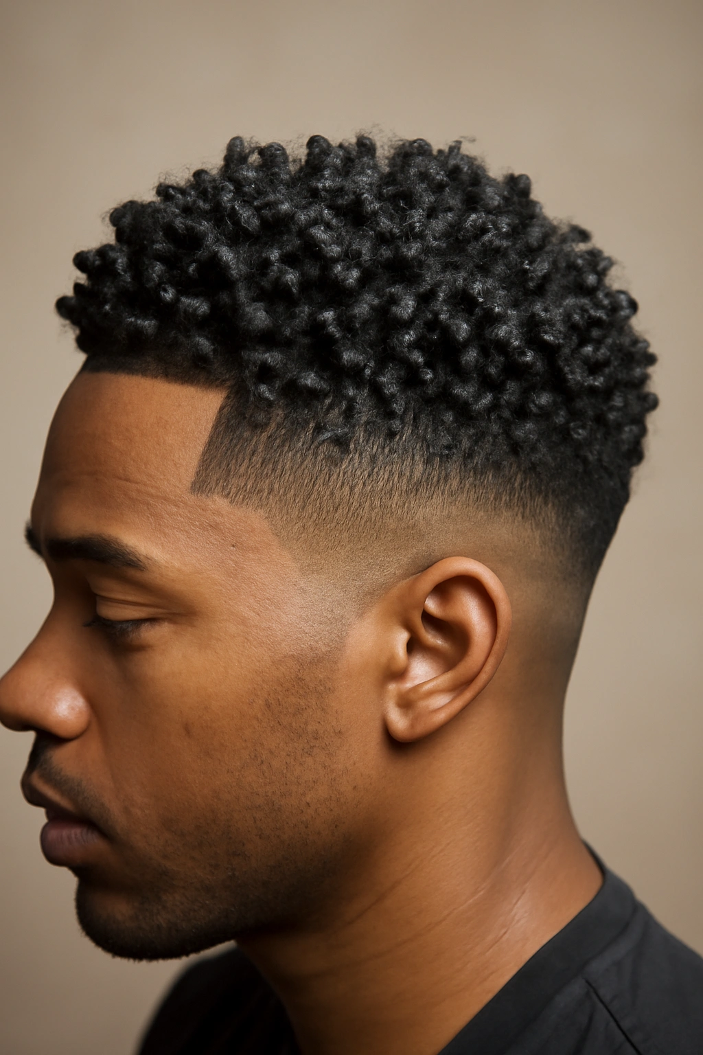 15 Tapered Cuts for Natural Hair Sorted by Curl Type 4 Crown with defined curl clumps on Type 4A coils and blended sides