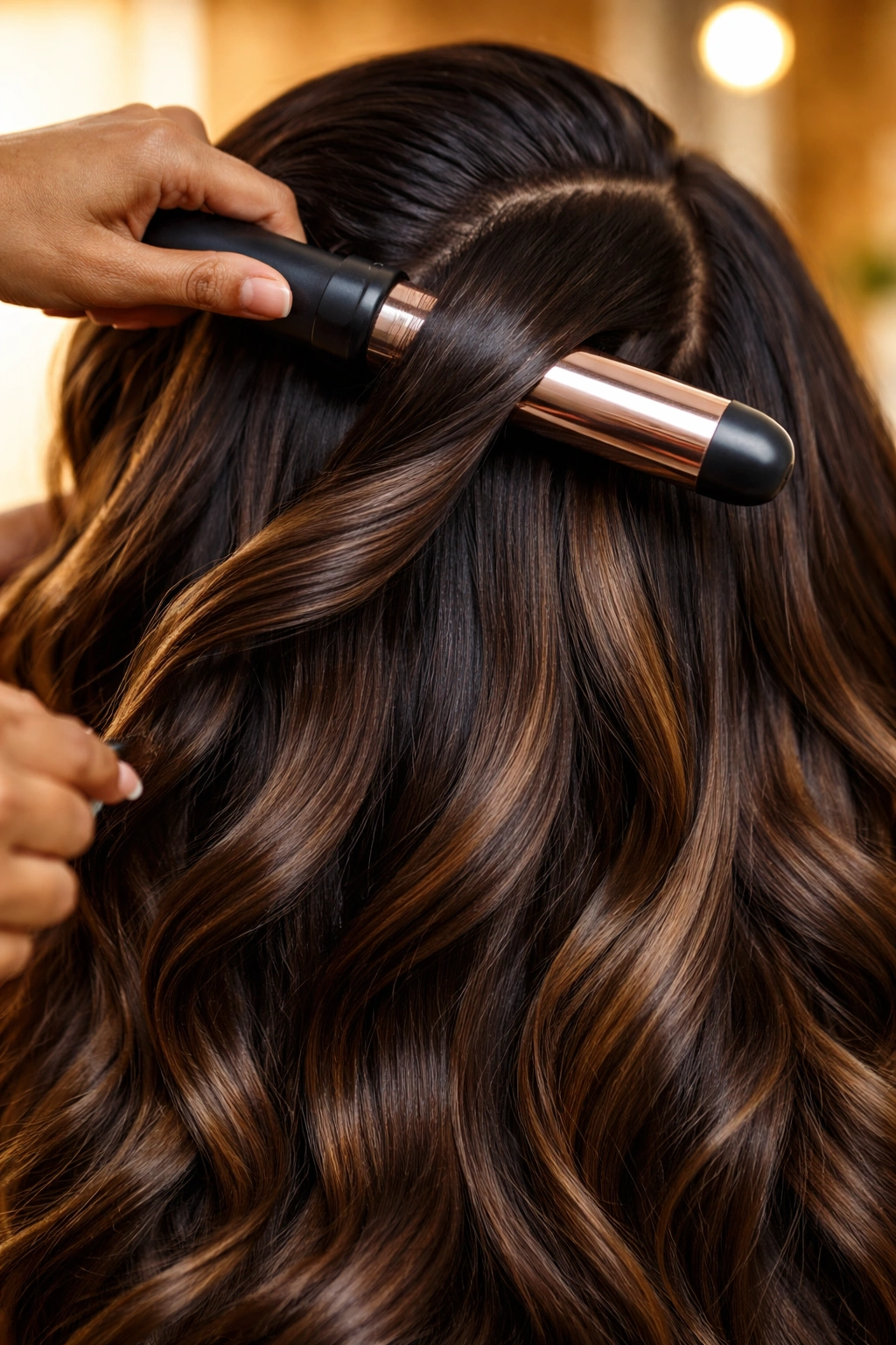 Curling iron blending leave-out with extensions for natural look