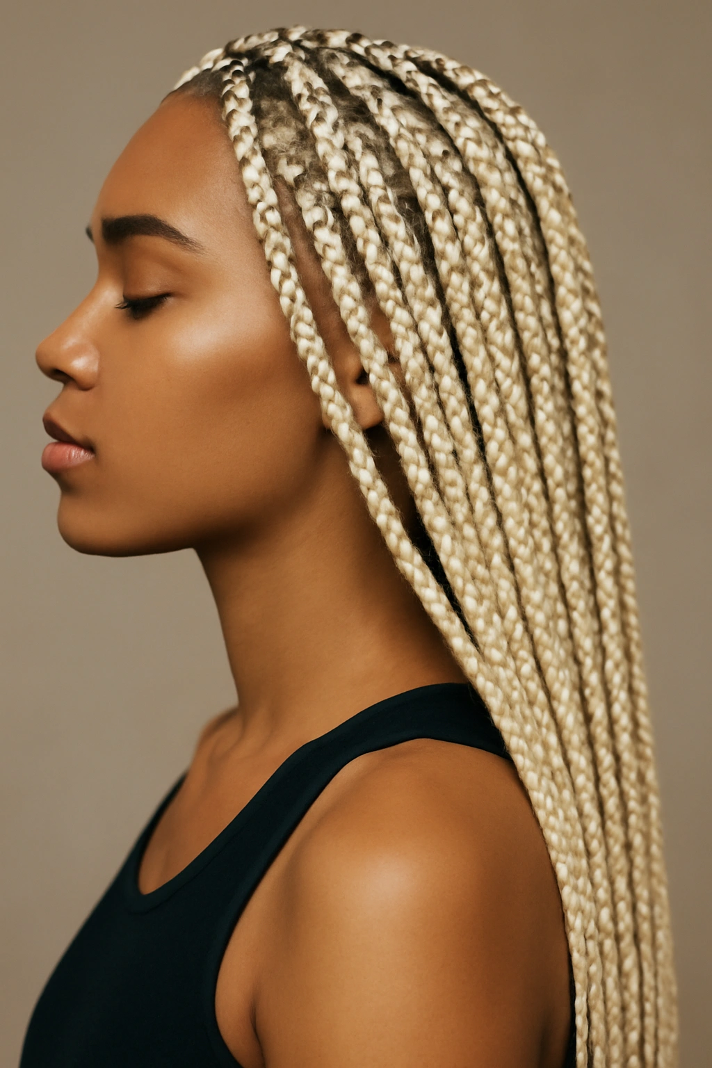 Blonde box braids with platinum color