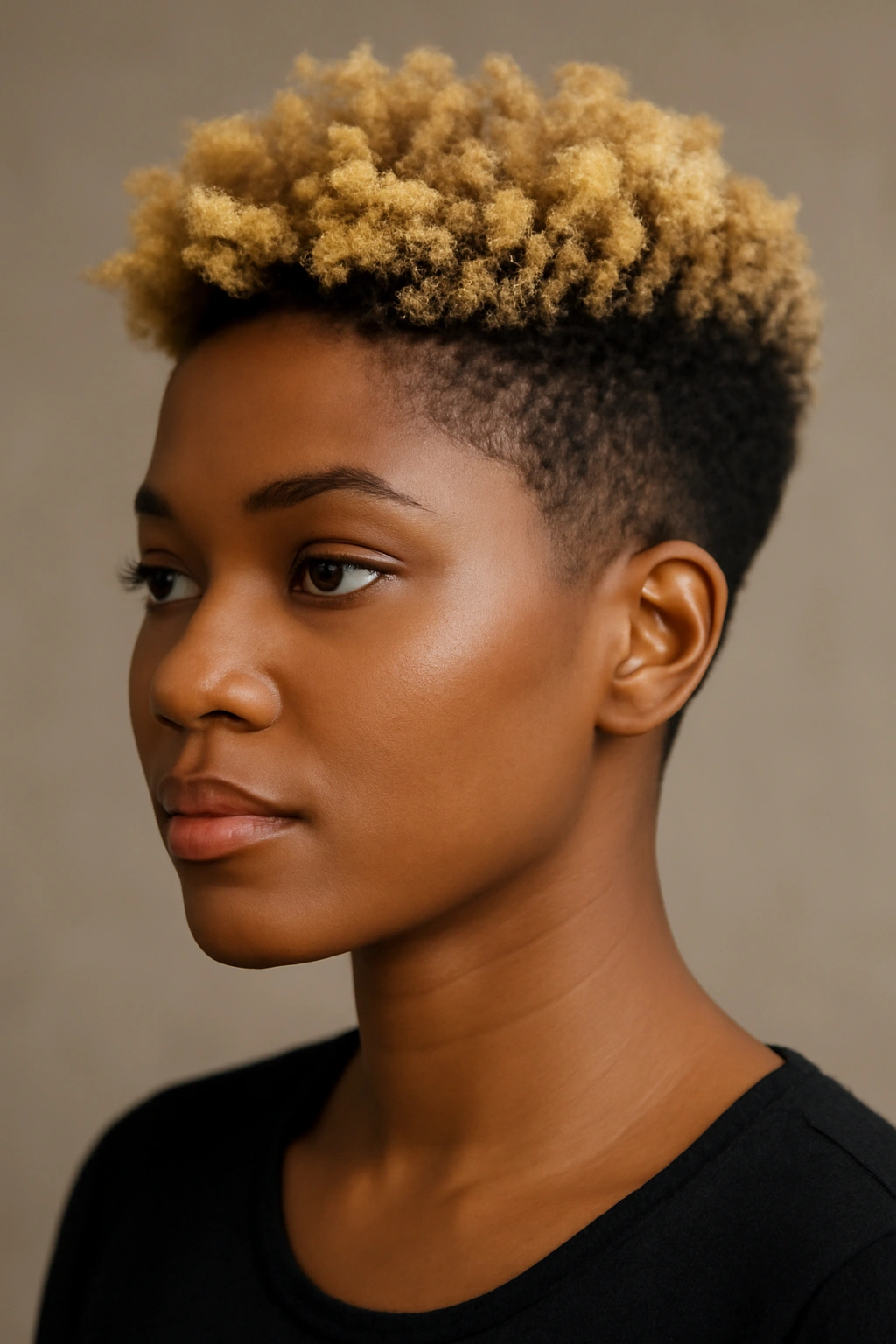 30 Short Haircuts for Black Women 18 Head with golden blonde fade and dark roots