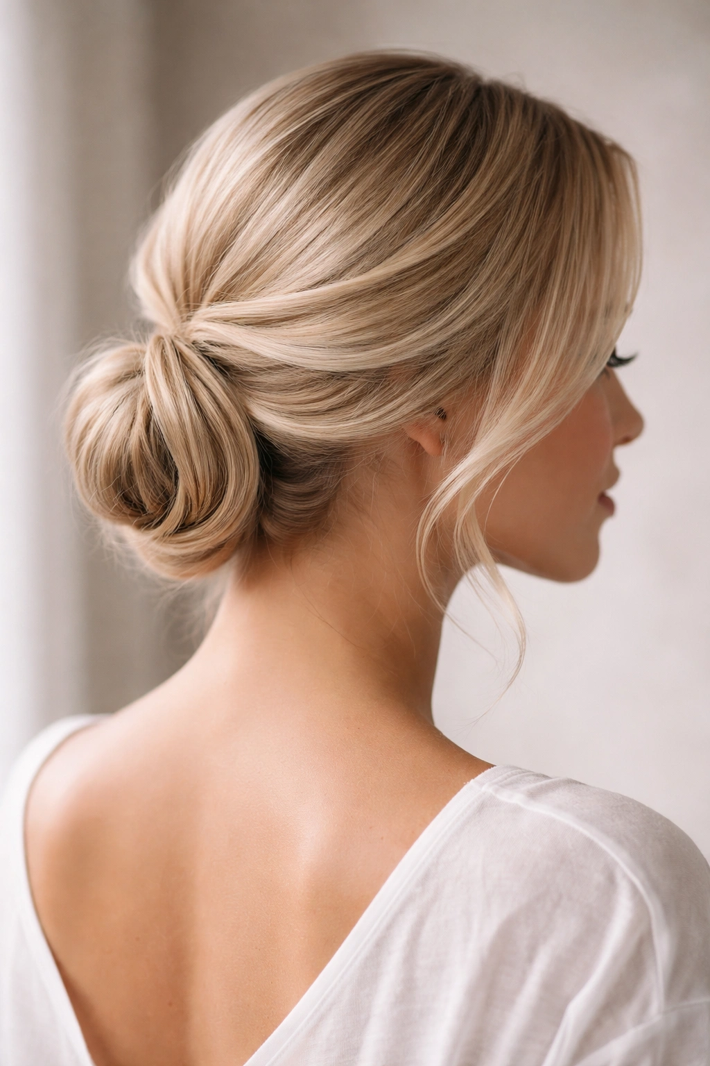 Serene studio portrait of blonde hair with minimal styling