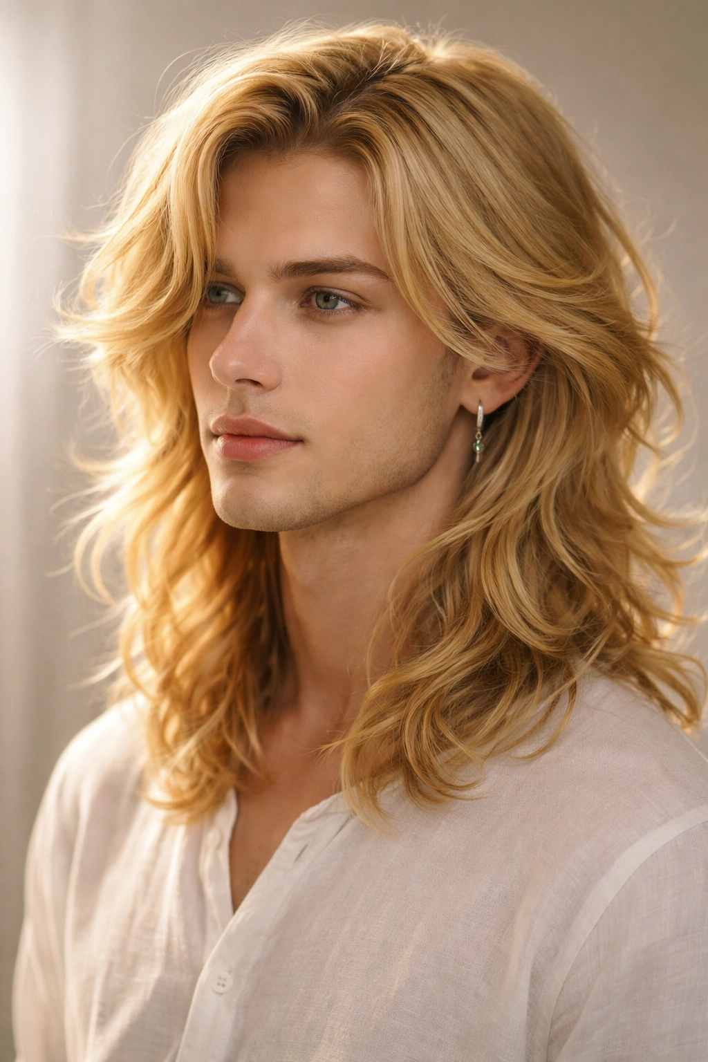 Shoulder-length golden blonde waves with natural flow