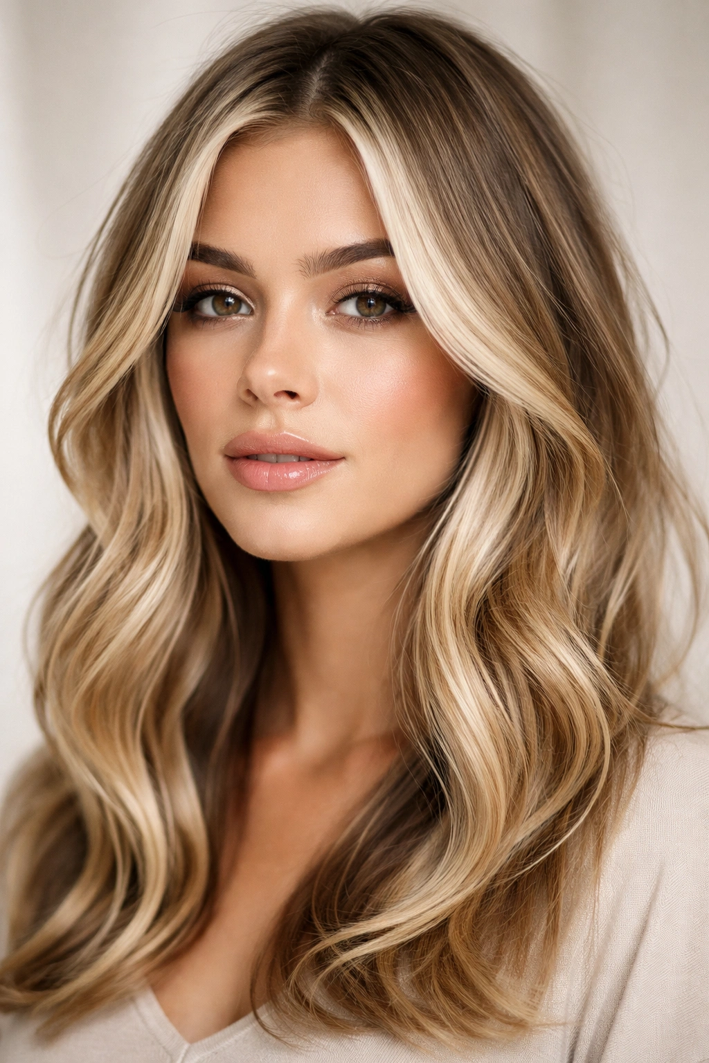 Close-up of blonde highlighted face frames with light front pieces framing the face