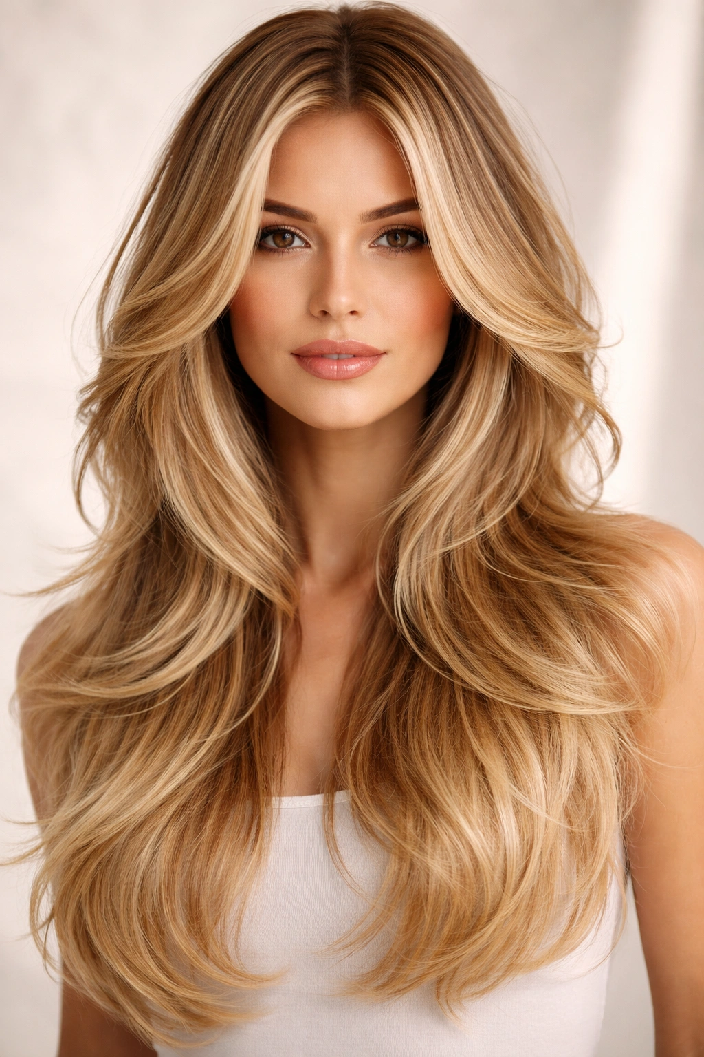 Layered blonde butterfly with lightened ends showing movement