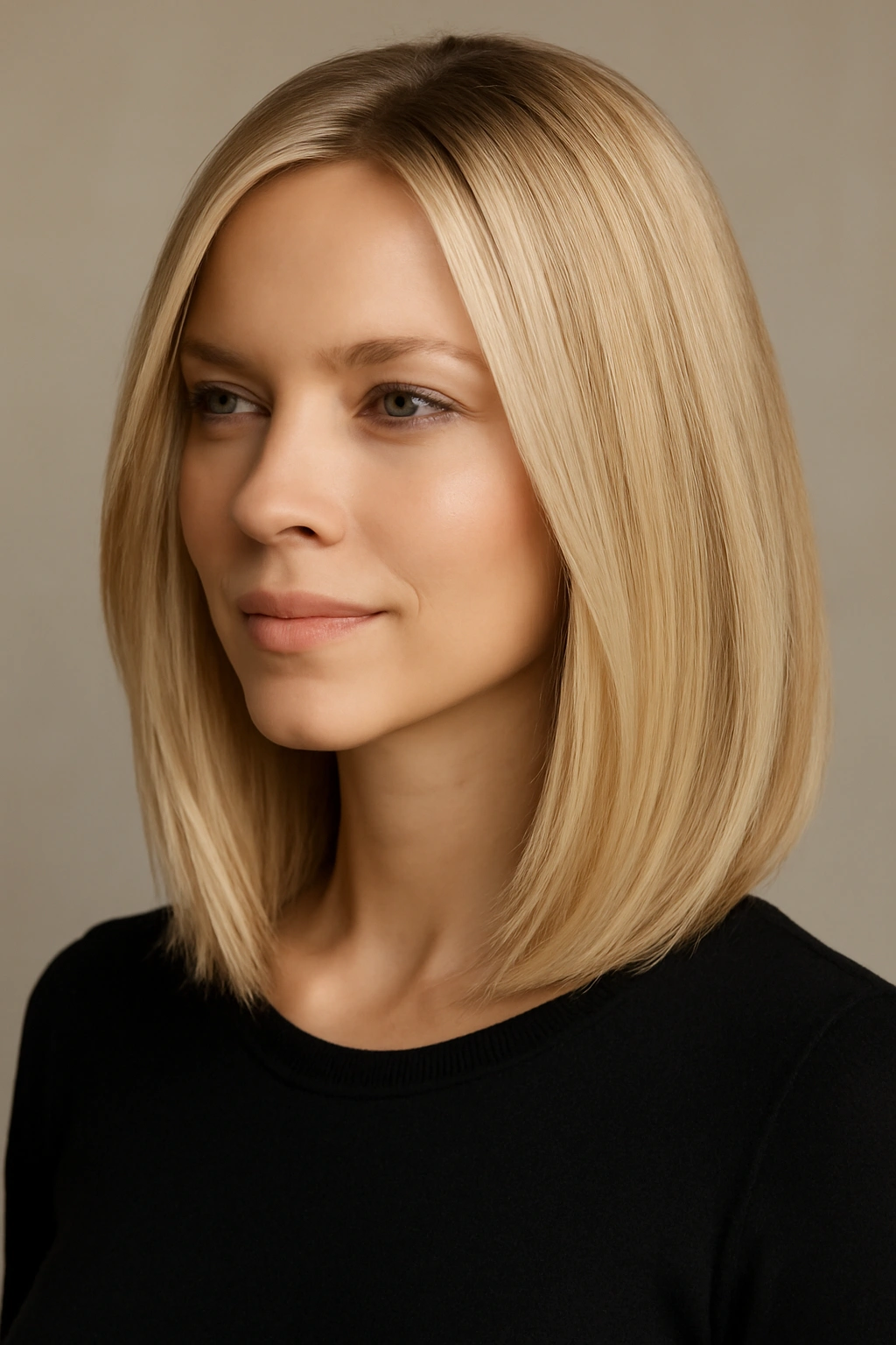 10 Short Straight Blonde Haircuts That Look Amazing 7 Close-up of straight blonde chic lob with subtle face-framing layers