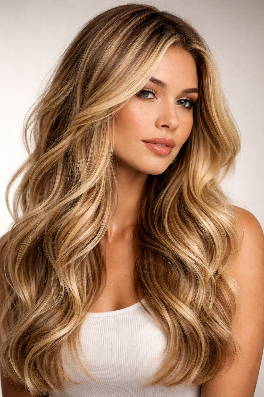 Close-up of blonde hair with darker lowlights creating dimension