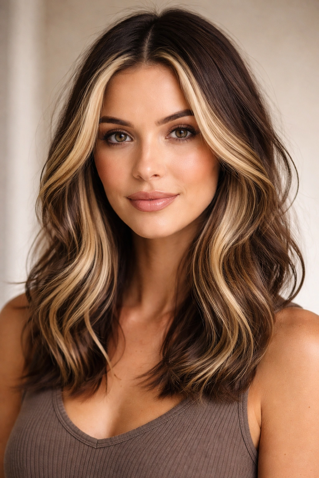 25 Medium Length Hairstyles For Women On The Go 12 Darker base hair with lighter blonde money pieces framing the face