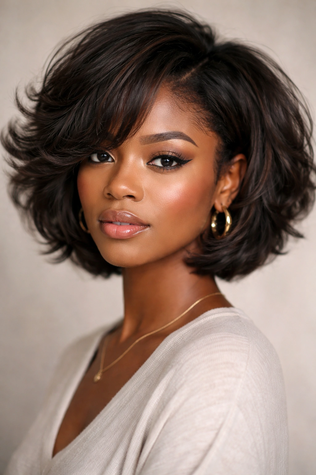 15 Short Afro Hairstyles That Look Absolutely Gorgeous 12 Blown-out textured bob with face-framing length and cropped back