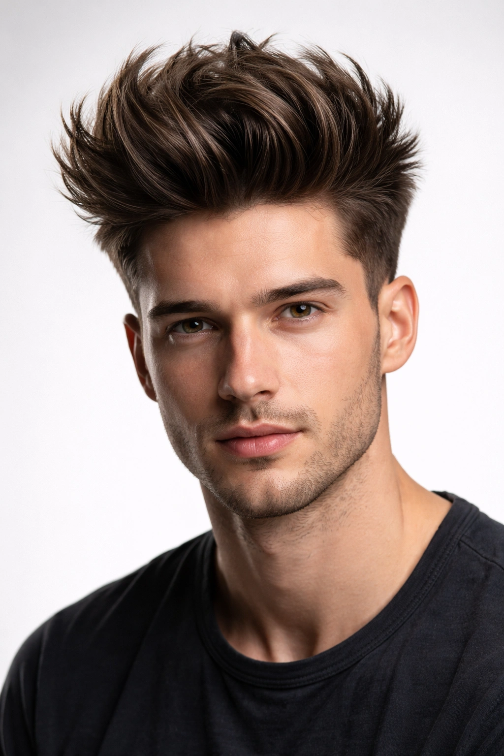 Full-volume blowout hairstyle with lifted crown and rounded silhouette.