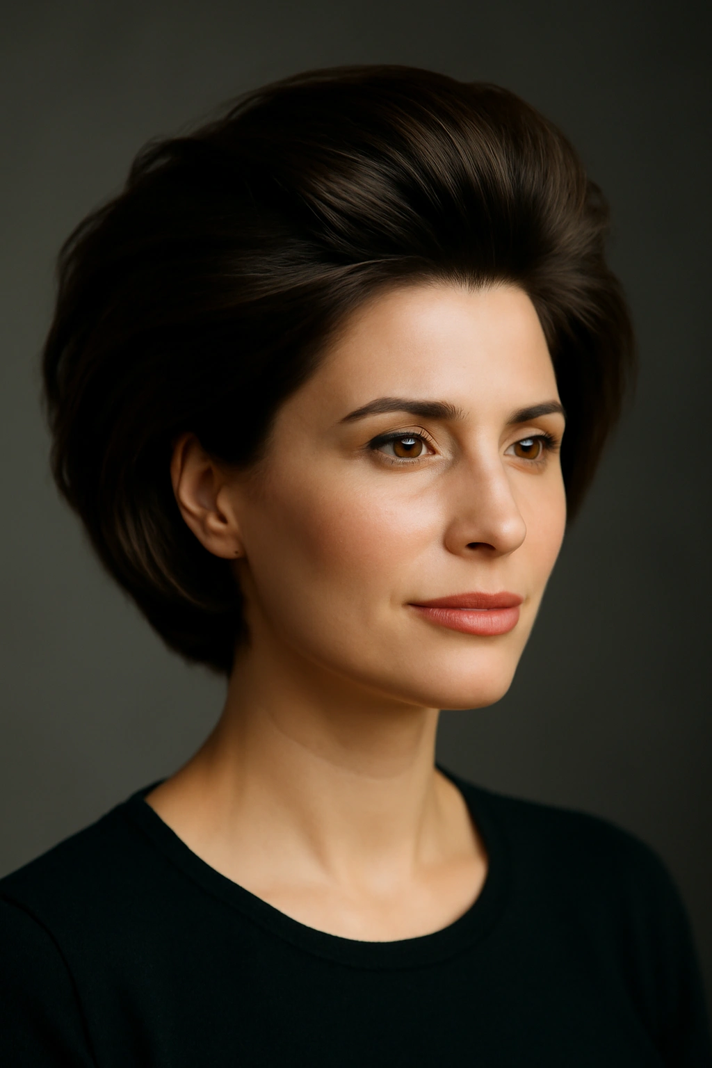10 Date Night Hairstyles That Suit Short Hair 10 Close-up of blowout hairstyle with volumized crown on short hair