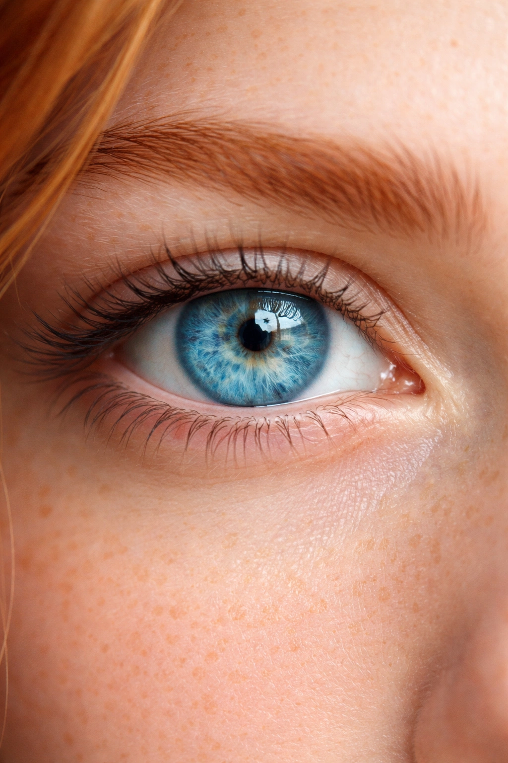 Macro close-up of a blue eye with detailed iris pattern