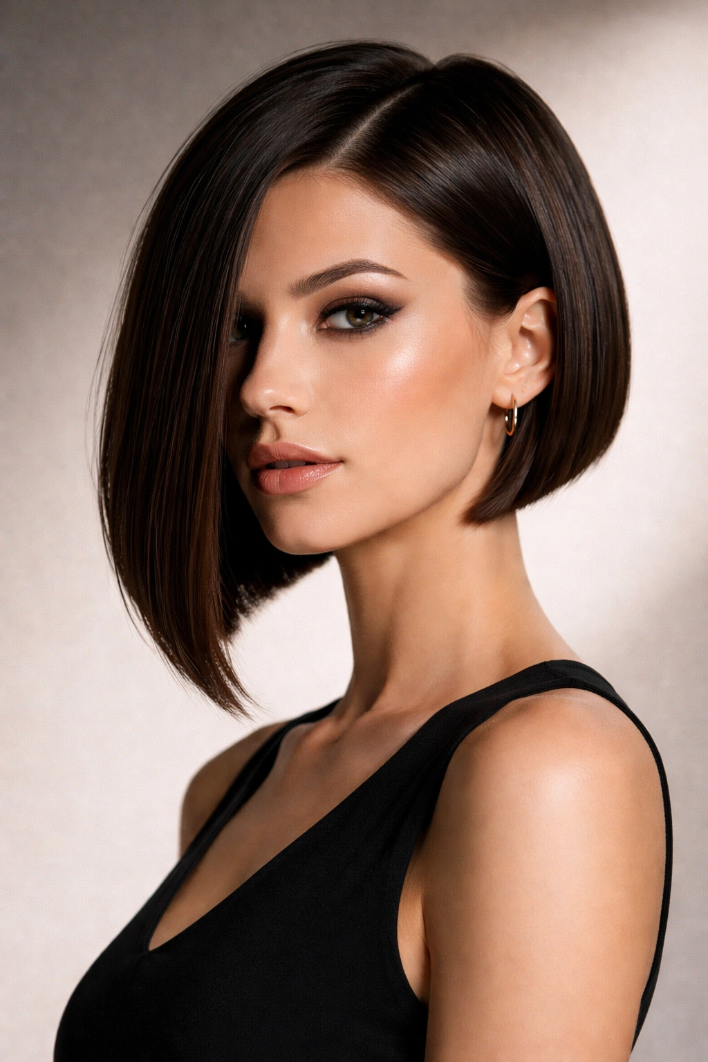 Asymmetrical blunt bob with one side longer than the other