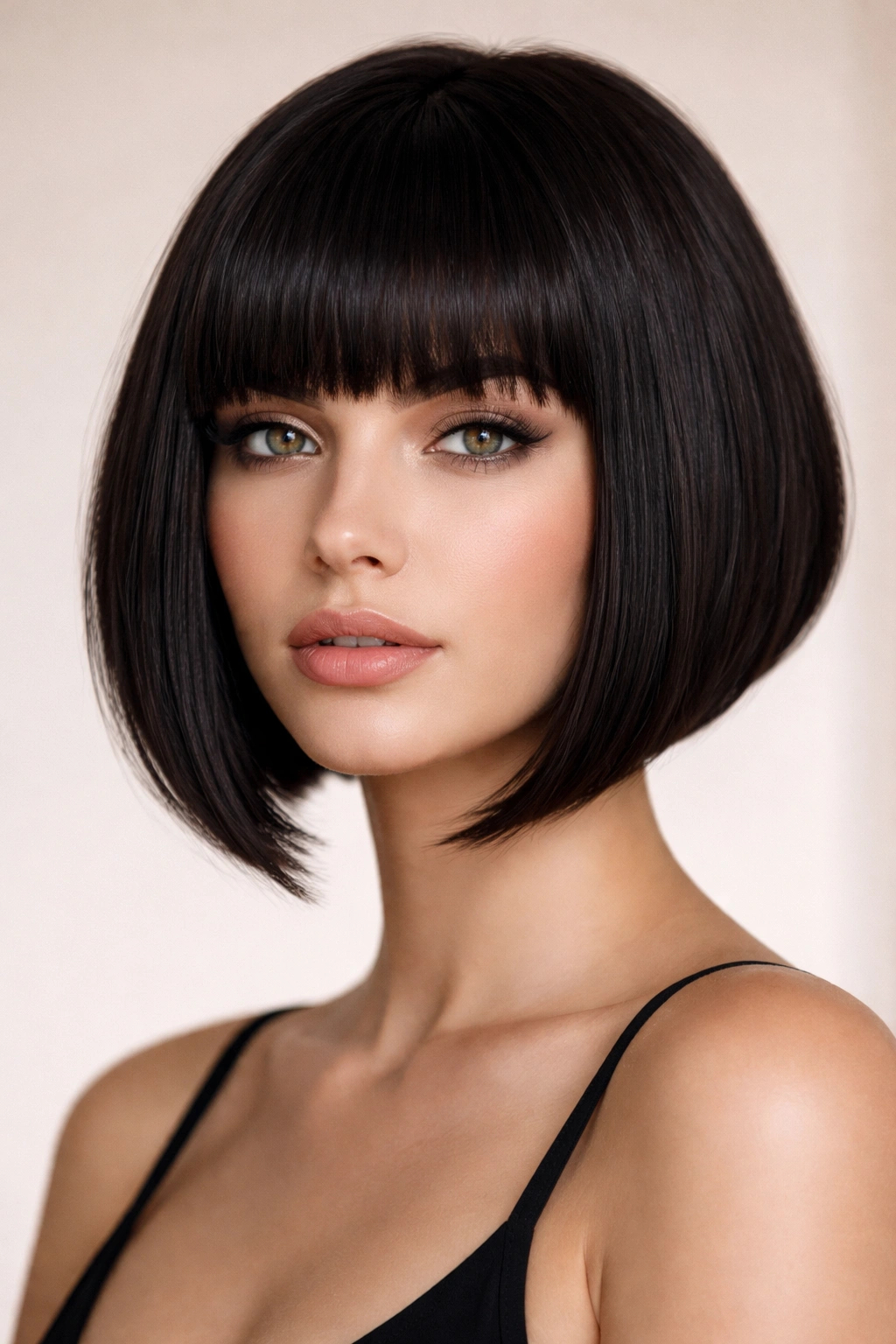 15 Angled Bob Haircuts From Subtle To Dramatic 11 Angled bob with blunt straight-across bangs framing the face