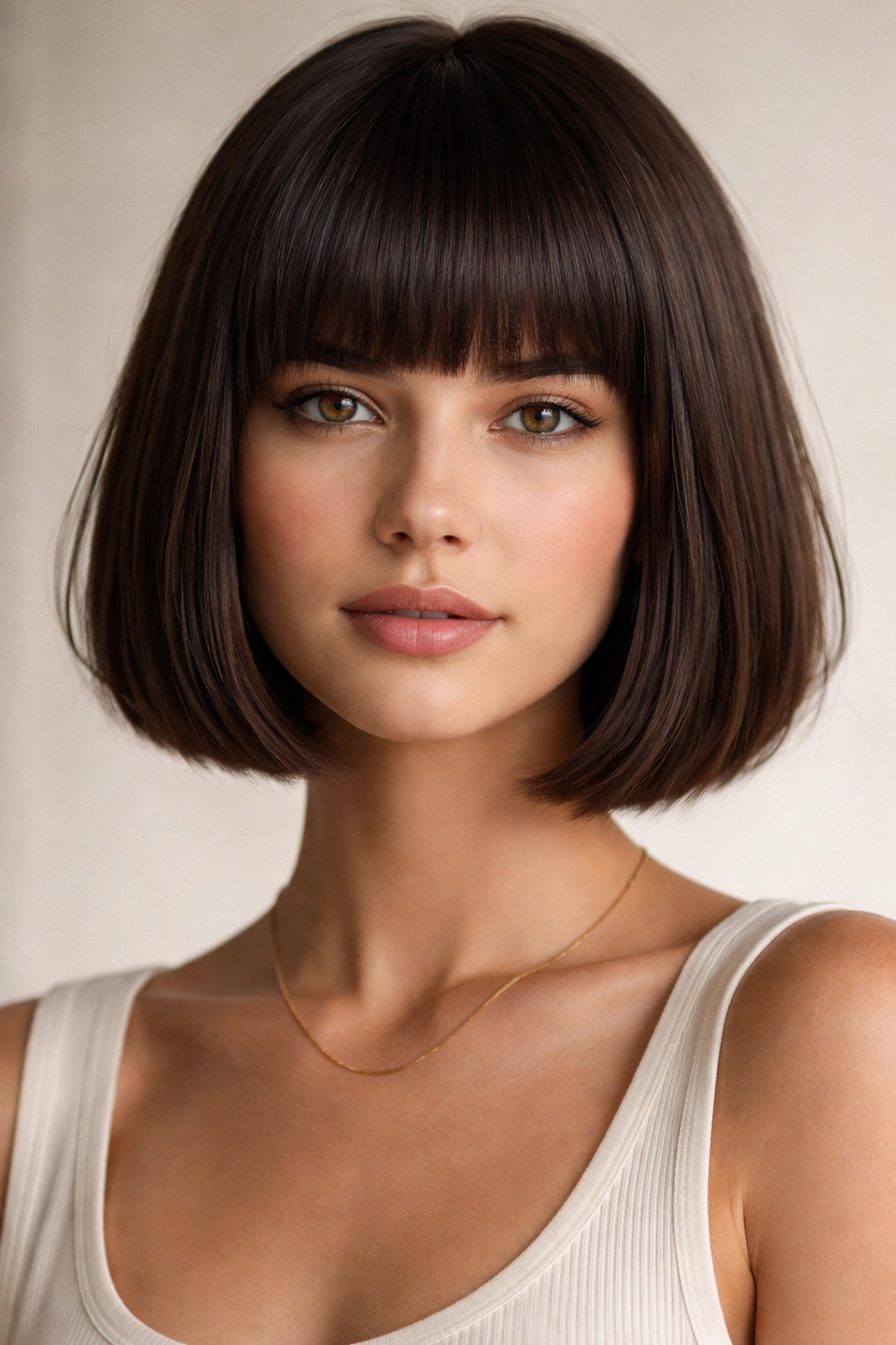 Blunt bangs bob with straight-across fringe