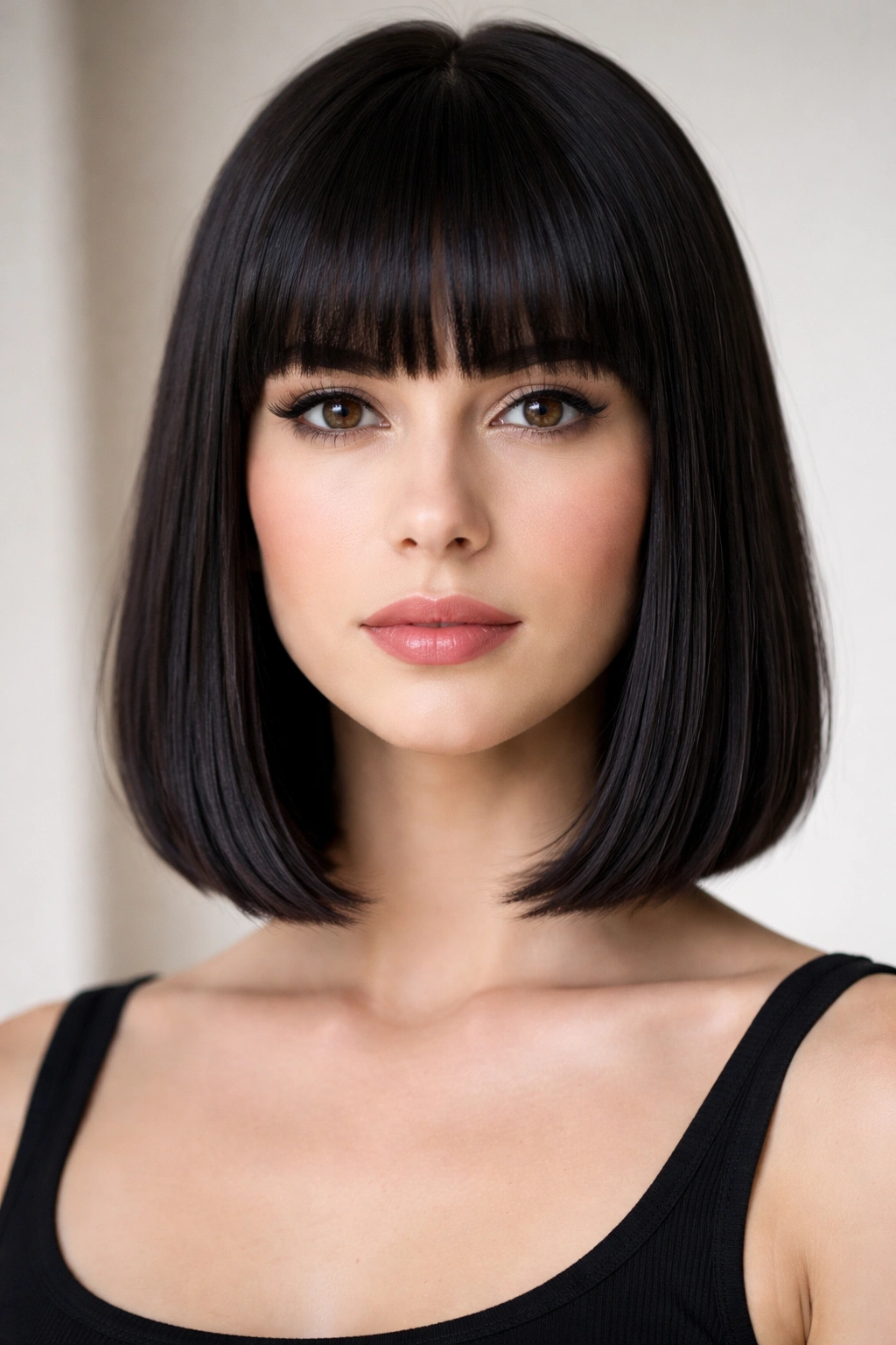 25 Bob Cuts Matched To Your Face Shape And Hair 9 Blunt bangs bob on oblong face with straight hair