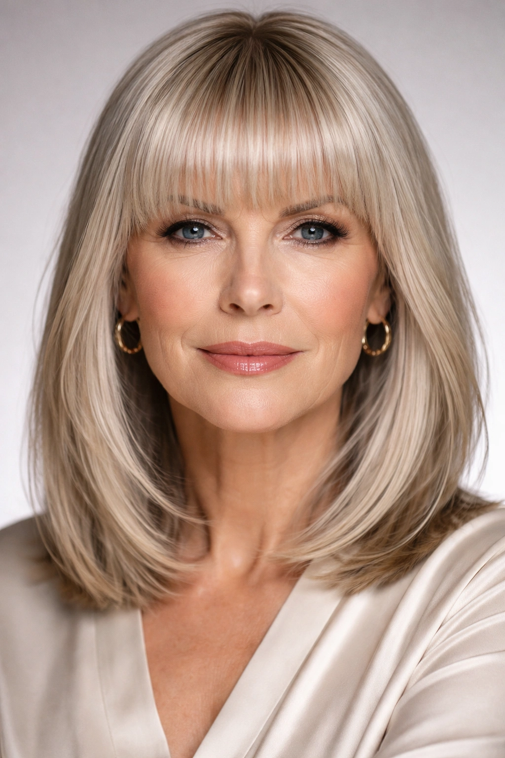 Portrait showing blunt bangs with a straight-across edge