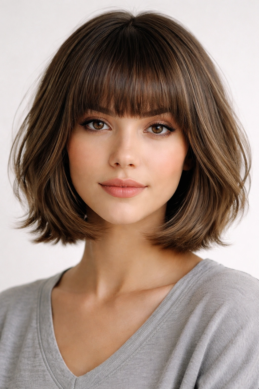 18 Layered Bobs Built For Natural Movement 10 Chin-length bob with blunt bangs and layered underlayers