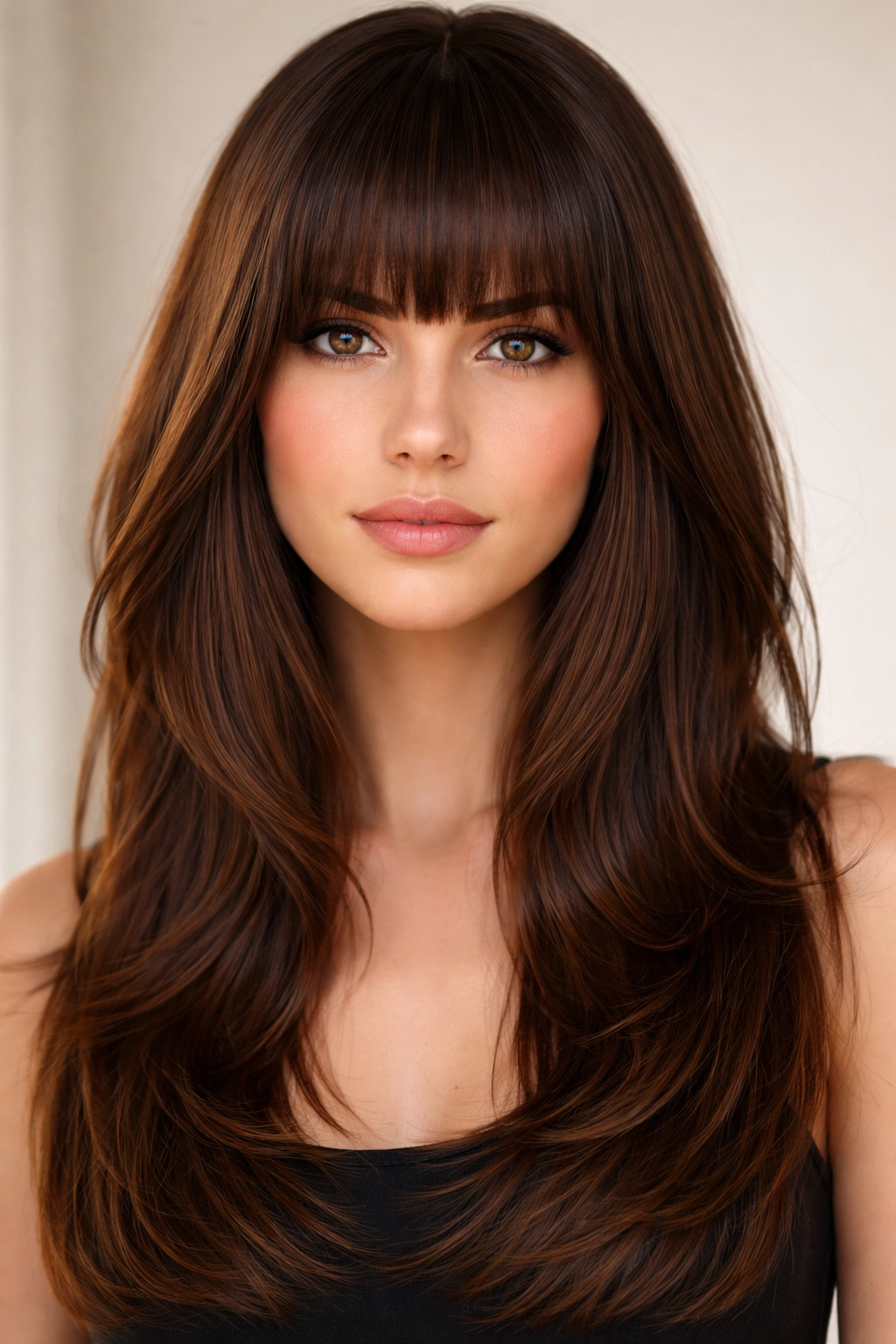 12 Face Framing Layer Cuts For Every Hair Length 10 Medium-to-long hair with blunt bangs and layered sides