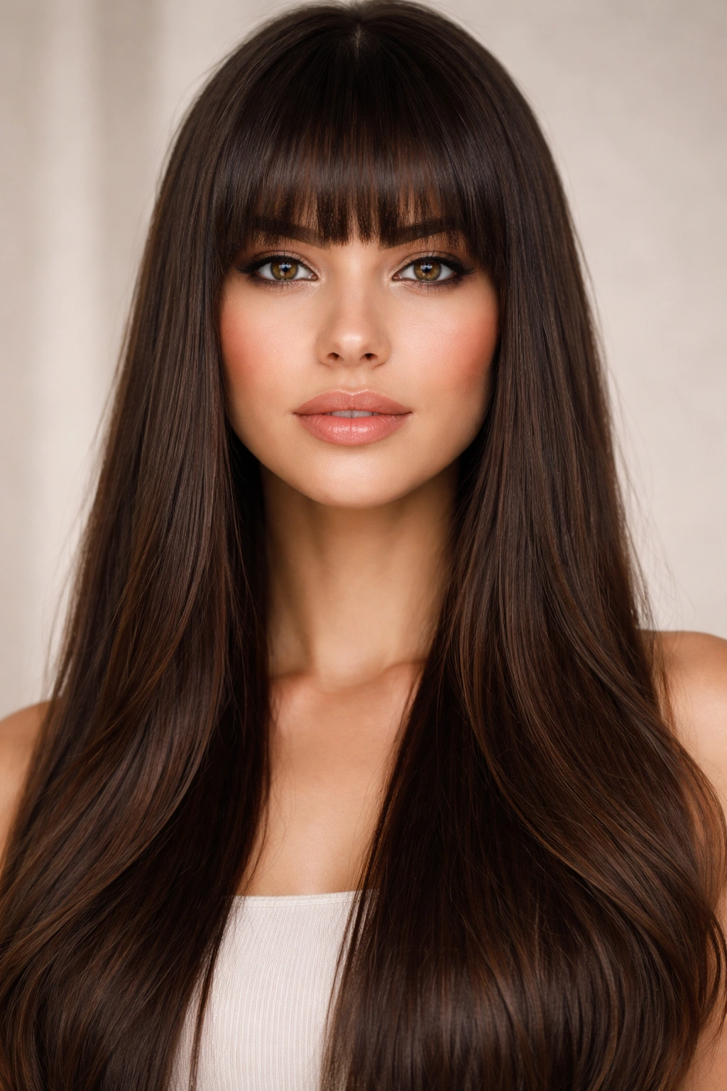 Close-up portrait of blunt bangs with longer length