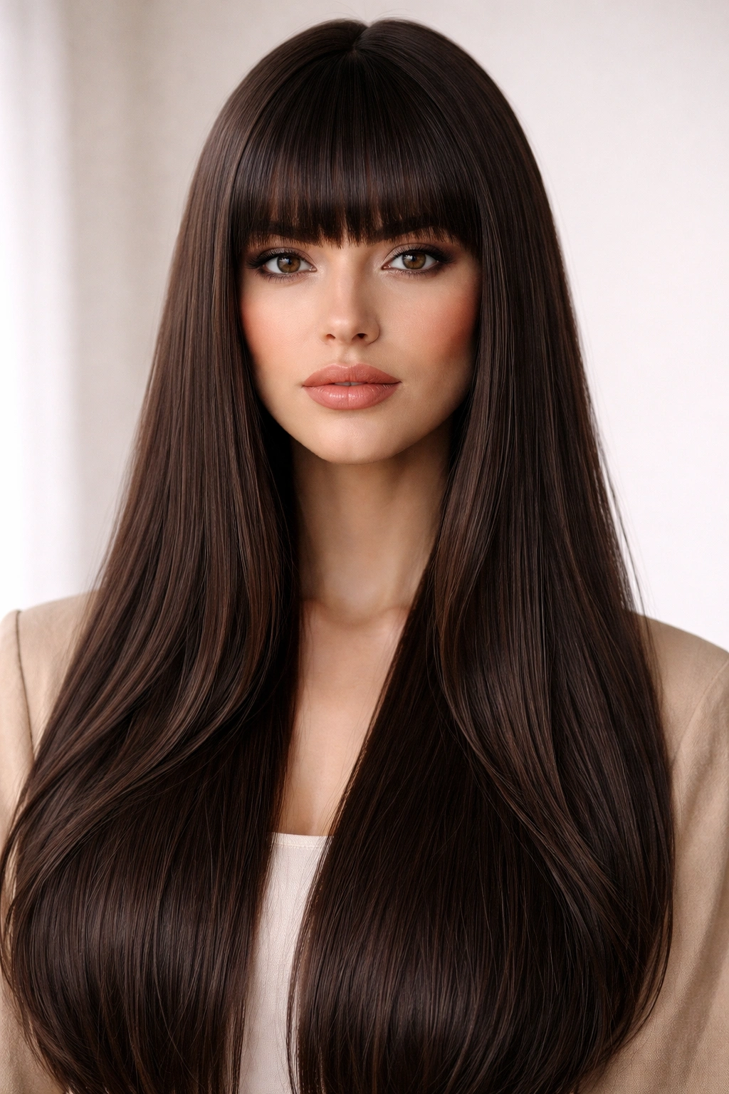 25 Haircut Styles Trending For Women This Season 18 Blunt bangs with longer hair in a modern straight look