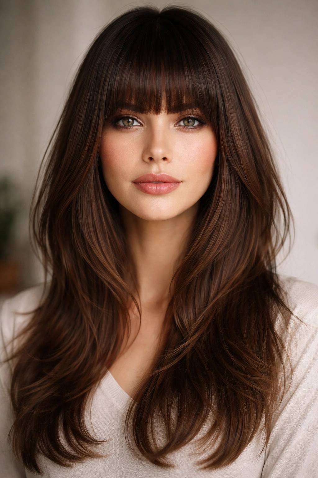 12 Haircuts That Look Amazing On Longer Faces 12 Face-framing blunt bangs with tapered layers for horizontal balance