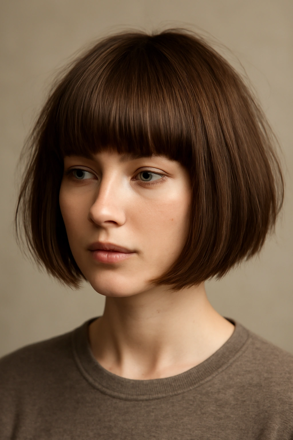 12 Wash and Wear Haircuts for Easy Mornings 10 Blunt bangs with a blunt bob and light texturing.