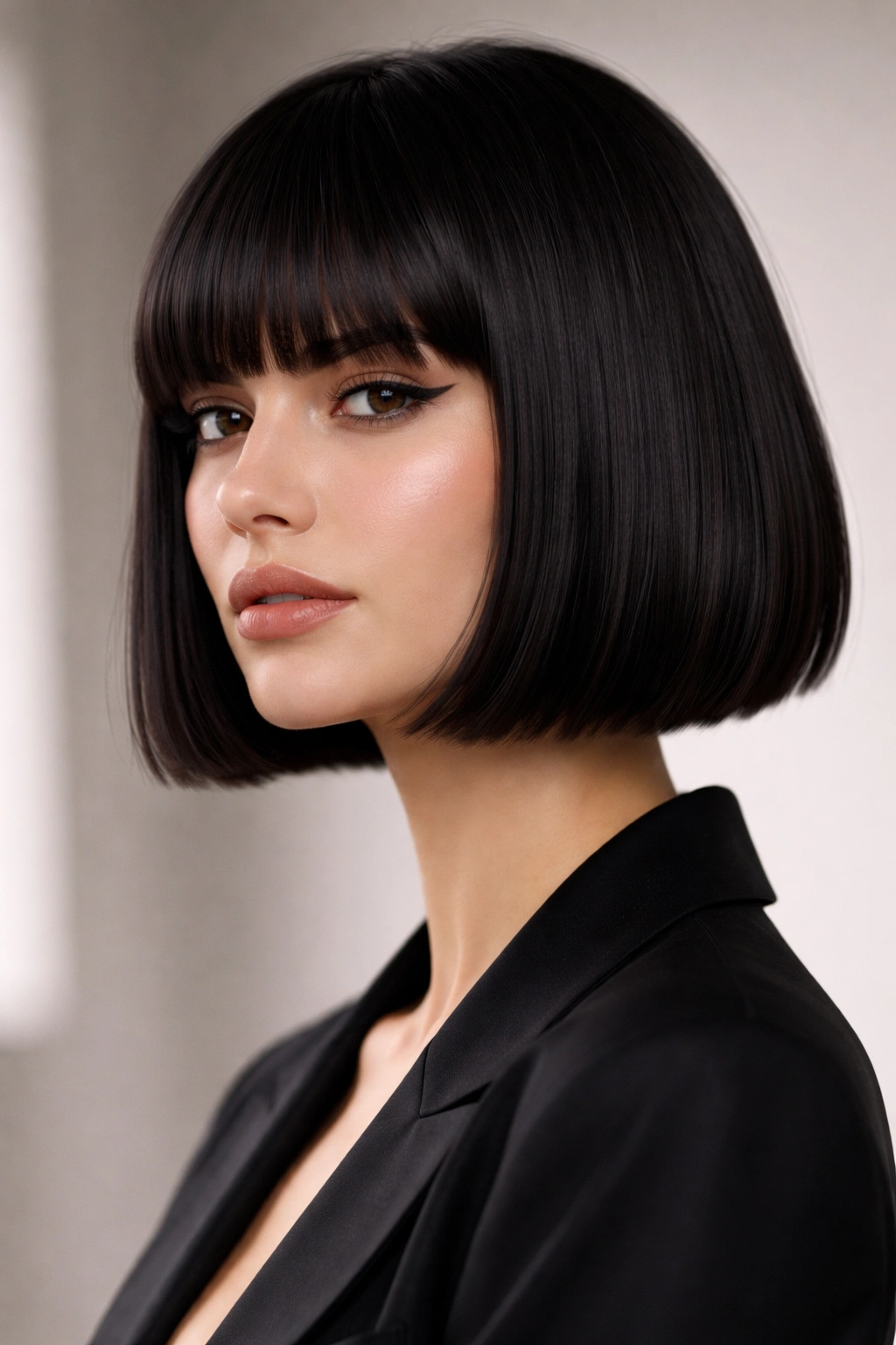 12 Cool Girl Short Haircuts With An Effortless Edge 6 Blunt bob with bangs hairstyle on a confident person