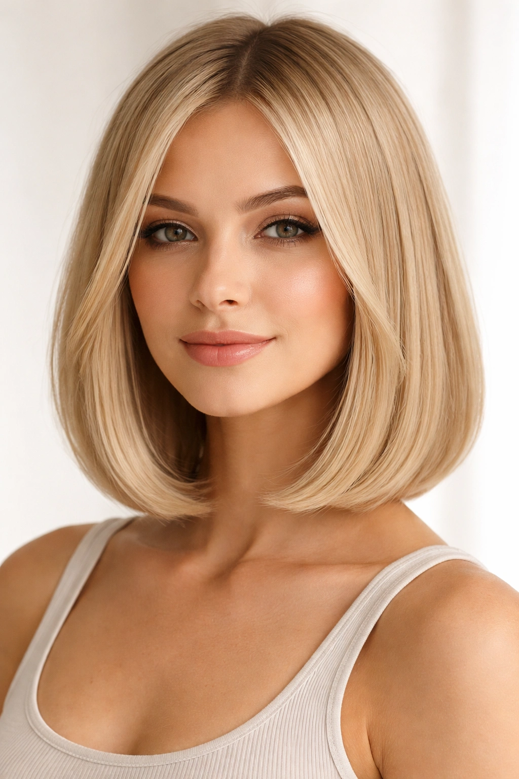 Blunt Bob with Curved Sides on a fine-haired model, emphasizing a dense, rounded silhouette.